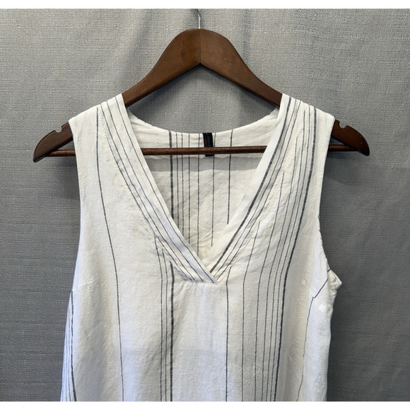 Inizio Midi Dress Womens Size L Italian 100% Linen White Stripe Beachy Coastal - Picture 3 of 7